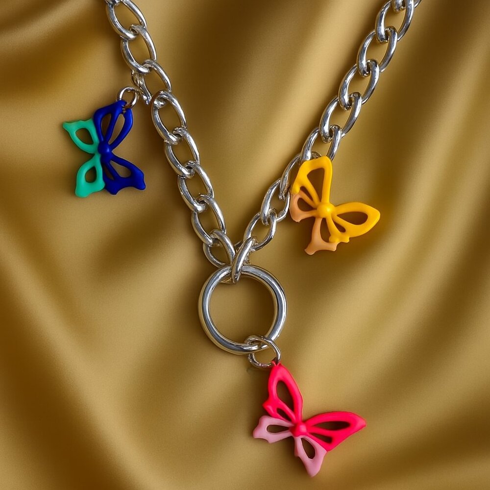 Silver Butterfly Charm Necklace – Colorful Enamel Pendant Women’s Jewelry